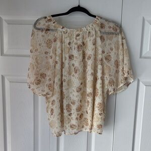 LOFT Cream and Brown Seashell Blouse